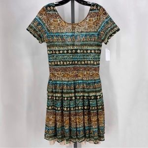Kenny teal & tan sheer dress